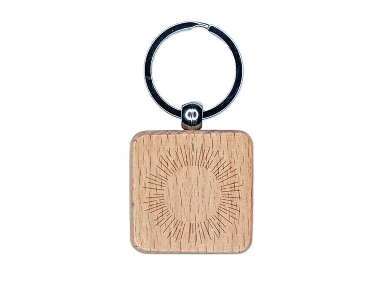 Starburst Decorative Star Sun Shine Flare Engraved Wood Square Keychain Tag Charm